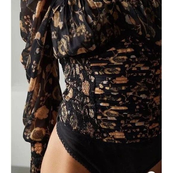NWT Free People Brunch Date Bodysuit Floral Black size S - Picture 6 of 11